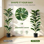 Set of 2 Fiddle Leaf Fig Tree 40'' Fake Tree Plants Artificial Decor with Green Artificial Turf Artificial Indoor Plants Small Fake Plants for Office Bathroom Bedroom Living Room(Variegated)