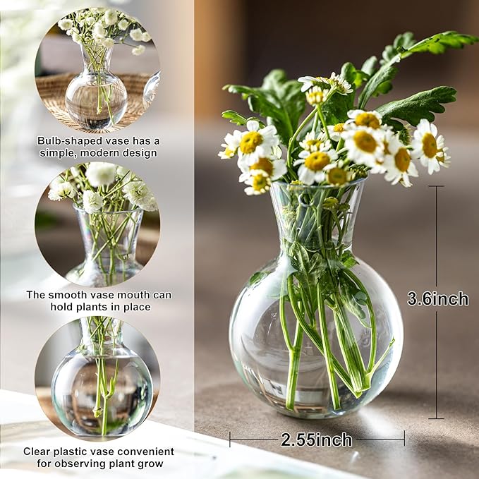 Plastic Propagation Vases (2 Bulbs),Desktop Plant Terrarium for Indoor Plants - Hydroponics Containers for Home Office Desk Decor, mini Gardening Gifts for Women Who Love Plants (2PCS)