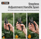 VOTREK® Pruning Shears for Gardening, [Patented Stepless Handle Opening] - Bonsai Scissor with Ultra-Sharp SK5 Steel for Weak Hand, Universal Fit for All Hand Sizes, Effortlessly Cuts 1-Inch Branches