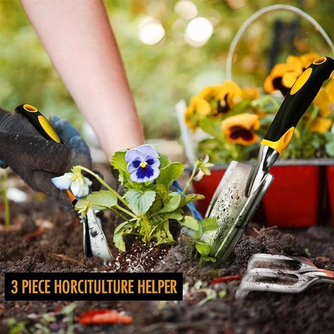 3PCS Mini Garden Tools Sets Durable Gardening Hand Tool Ergonomic & Rust Resistant for Women Kid Men Gardener