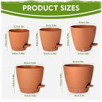 Self Watering Pots for Indoor Plants (5/5.5/6/6.5/8 Inch), Terra Cotta Planters with Water Level Indicator & Drainage,Wicking Pots for Monstera, Herbs & Snake Plant (Terra Cotta, 5/5.5/6/6.5/8 Inch)