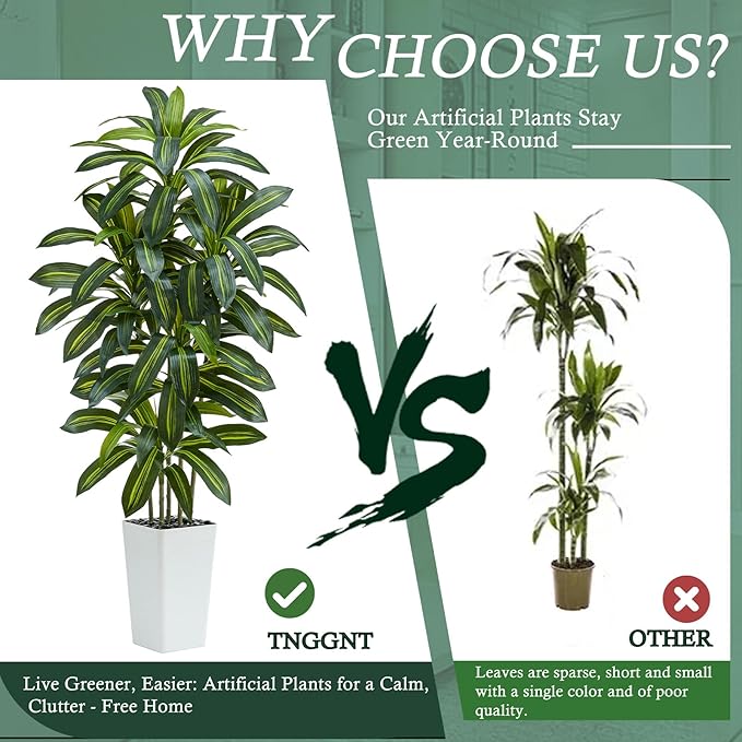Artificial Dracaena Tree：7FT Faux Silk Tropical Yucca Floor Trees Realistic Fake Green Plant with Natural Wood Trunk & Lifelike Leaves for Home Office Decor Indoor & Outdoor (7FT,1-Pack,White)