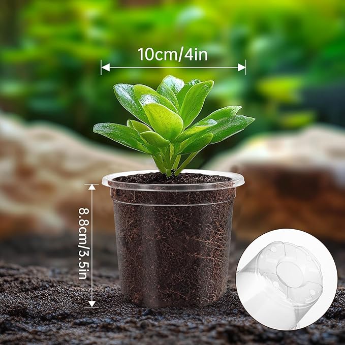 30 Packs 4 Inch Reinforced Clear Nursery Pots for Plants with Drainage Holes, High Transparency Plastic Seedling Plant Pot with Drainage Holes Have 20 Labels