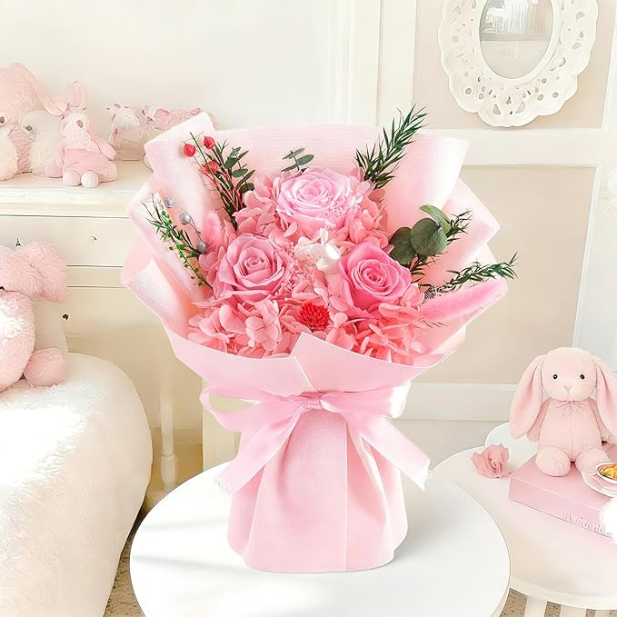 Preserved Flowers Bouquet, Flowers for Delivery,Handmade Pink Rose Bouquets Lasting 3-5 Years, Luxury Gift Box,Birthday Flowers Gifts for Women Mom Grandma Wife Friends