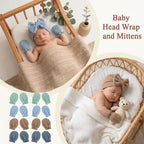 Newborn Baby Girl Hats Mittens Set Cotton Hospital Bow Hat Beanies Caps Gloves for New Born Girls 0-6 Months