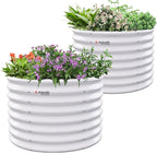 A ANLEOLIFE 2-Pack 3ft x 24” Tall Galvanized Raised Garden Beds Outdoor, Round Metal Planter Box for Planting Vegetables Flowers Herb, Anti-Rust & Easy-Setup, Antique White