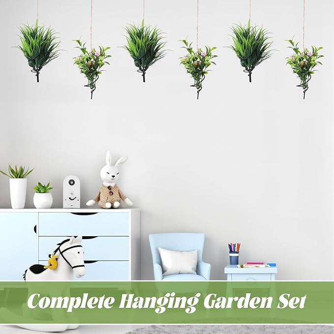 TIESOME 12 Set Pack Hanging Air Plant Holders, Adjustable Rust-Resistant Air Plant Hanger with Jute Ropes Spiral Hanging Plant Display for Tillandsia Succulents Home Office Decor