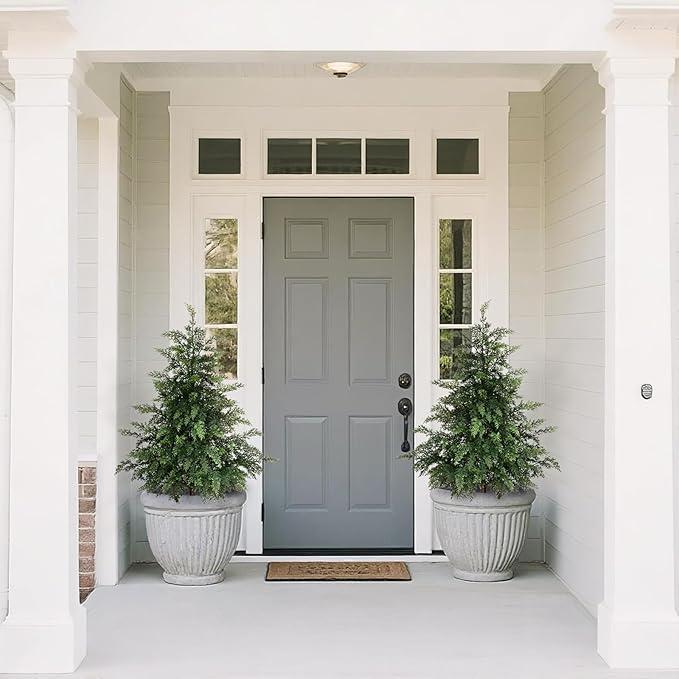 3FT Real Touch Cedar Topiary Trees for Front Porch Decor, Artificial Shrubs Faux Plants Potted UV Resistant Fake Greenery for Outdoor Indoor Door Garden Farmhouse Home Decoration (Set of 2)