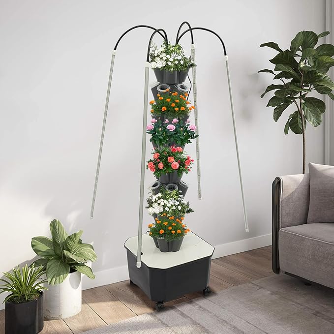 Hydroponic Growing System Herb Garden, 40 Pods Smart Indoor Gardening System w/Grow LED Light Full Spectrum & Water Circulation, Hydroponic Tower Plants Germination Kit for Herbs, Vegetables (Grey)