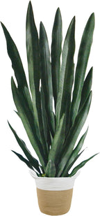 Warmplants Artificial Snake Plant, 3ft Fake Sansevieria with Basket, 35" Fake Mother in Law Plants, Perfect Faux Potted Plant Greenery for Indoor Home Office Store Lifelike Decoration (Green)