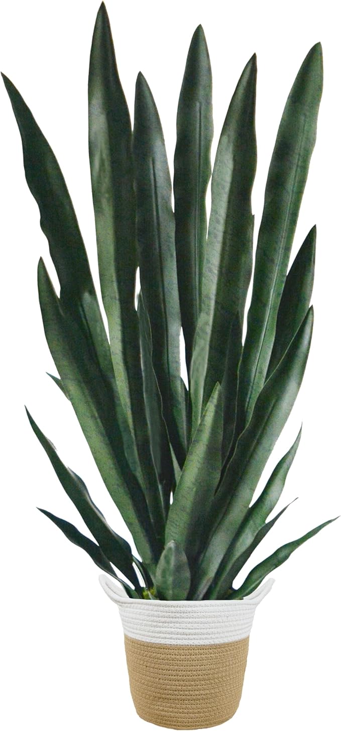 Warmplants Artificial Snake Plant, 3ft Fake Sansevieria with Basket, 35" Fake Mother in Law Plants, Perfect Faux Potted Plant Greenery for Indoor Home Office Store Lifelike Decoration (Green)