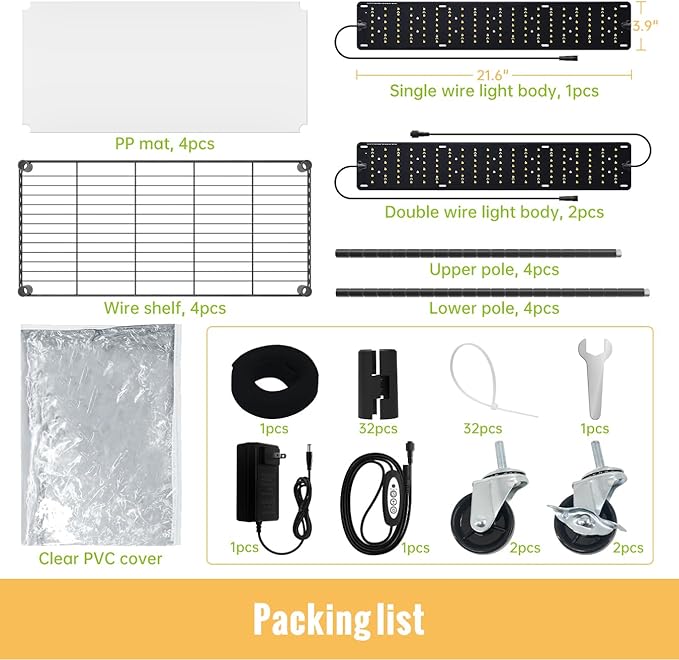 Indoor Greenhouse with Grow Light and Shelves - 4 Tier Plant Stand with Grow Light, Zippered PVC Cover and 3 Dimmable 1.8FT 60W Grow Lights with Timer, 30" L X 14" W X 59" H, Black