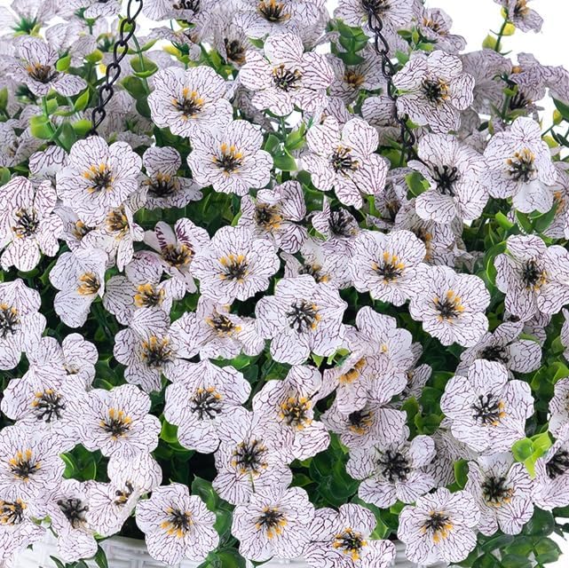 HyeFlora Artificial Fake Hanging White Flowers Plants Basket for Outdoor Outside Fall Winter, Faux Silk Daisy UV Resistant Look Real for Christmas Porch Patio Balcony Home Yard Decoration