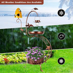 DREAMSOUL Solar Bird Bath with Bird House, 3 in 1 Bird Bath for Outside with Flower Planter, Metal Birdbath with Solar Light for Garden Yard Decor