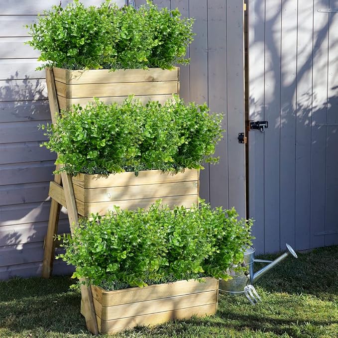 12 Bundles Outdoor Artificial Flowers UV Resistant Fake Boxwood Plants, Faux Greenery for Indoor Outside Hanging Plants Garden Porch Window Box Home Wedding Farmhouse Décor (Milk Green)