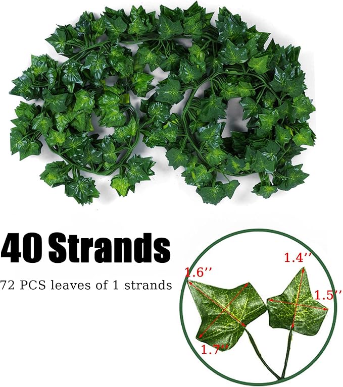 300 Feet 40 Pack Fake Greenery Hanging Garland, Artificial Ivy Leaf Plants, Vine Leaves, Flowers Foliage for Bedroom Garden Wall Decor
