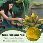 Artificial Agave Plants, Realistic UV Resistant Fake Aesthetic Plants for Outdoor Indoor, Home Decor for Garden, Porch, Doorway, Patio (2PCS, Yellow, Medium)