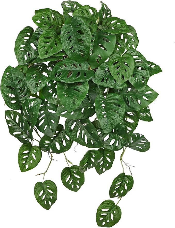 Large Fake Hanging Plants in Pot for Indoor & Outdoor, Long Artificial Monstera Albo Long Plants, 27.6" Fake Potted Vines Ivy Greenery Plant for Room Wall Shelf Decor Living Room Bathroom Patio Porch
