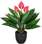 GnFlus 20'' Realistic Pink Anthurium Artificial Plant, Fake Potted Plants for Home Office Farmhouse Kitchen Bathroom Table Shelf Decor