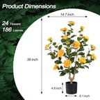 Artificial Camellia Tree 2 Pack - Realistic Camellia Plants in Pot with Orange Flowers, Lifelike Faux Greenery for Living Room, Patio, or Wedding, Orange