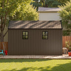 Patiowell 8 x 12 FT Plastic Outdoor Storage Shed with Floor, Resin Shed with Window and Lockable Door for Garden, Backyard, Tool Storage Use, Easy Assemble, Gray (Kick-it Shed)