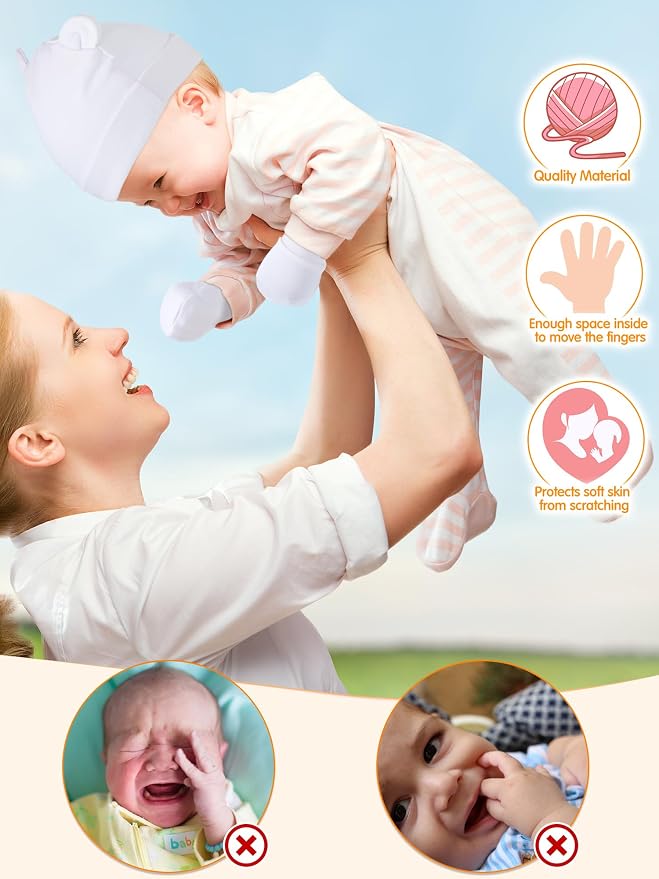 Geyoga 12 Pieces Newborn Hat Mittens Gloves Set Baby Boys Girls Cotton Baby Beanie for 0-12 Months