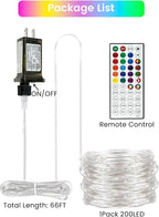 66Ft 200 LED RGB Color Changing 4th of July Fairy Lights Plug in, Waterproof String Lights with Remote for Outdoor Indoor, 24 Colors Twinkle Lights with Timer for Independence Day Patriotic Decoration