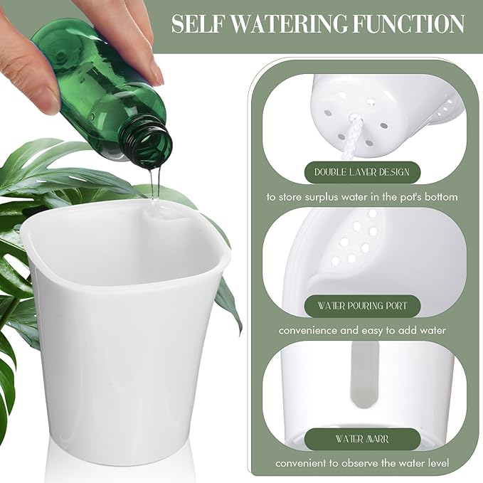 Ziliny 50 Pcs 3 Inch Self Watering Pots Self Watering Planters for Indoor Planters Plastic Garden Flower Pots with Level Indicator Vents for Herbs