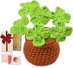 Handmade Positive Crochet Flowers, Four-leaf Clover Gifts - Good Luck, New Job, New Business, Encouragement Gifts for Coworker, Boss, Friends - Emotional Support Crochet Plants for Desk Decor