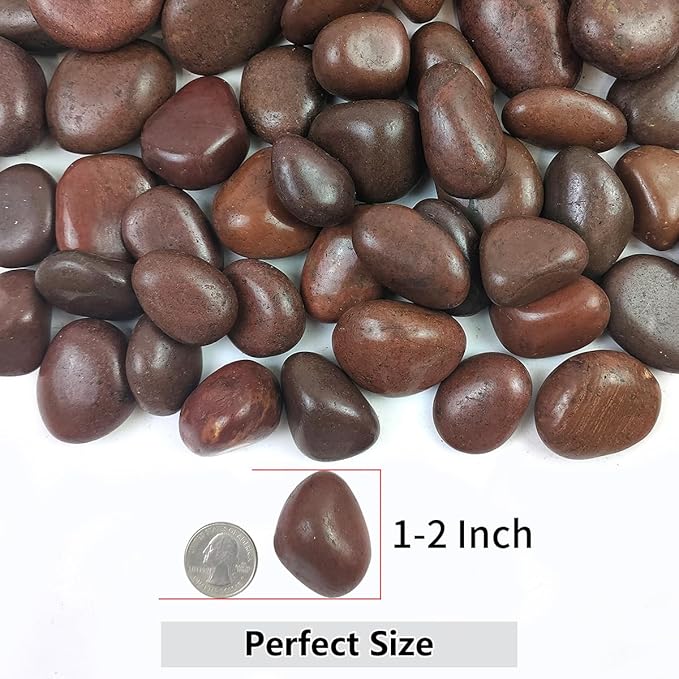 YISZM 40lbs Red River Rocks for Landscaping, 1-2 Inch Natural Pebbles for Indoor Plants, High Polished Decorative Stones Garden Outdoor and Indoor DIY Vase Filler Fish Tank Aquariums