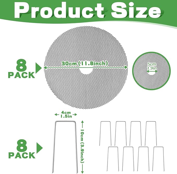 Plant Guards From Cats 8 Pack 11.8 Inch Cuttable Plant Pot Grids with 8 U Pins, Soil Covers to Stop Cat Digging, Keep Indoor Pots Clean, Round Planter Protectors for Homes with Kids and Pets