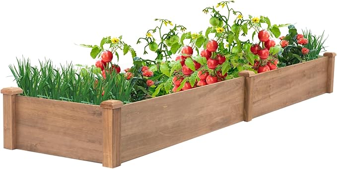 ketive Raised Garden Bed Without Legs 8x2Ft ft Large Elevated Wood Planter Box for Vegetables, Flowers, Herbs, and Succulents（Brown）