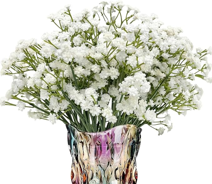 6-Pcs 21” Secure-Stem Realistic Artificial White Babys Breath (Gypsophila) Flowers with No-Shedding Design — Perfect for Wedding Centerpieces, Home Decor & Vase Fillers