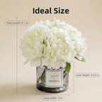 Artificial Hydrangea Flowers with Vase Realistic Faux Peonies, White Hydrangea for Living Room, Dining Table, Office, Wedding, Banquet & Home Decoration