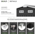 Aoxun 9.4x7.3x6.5 FT Outdoor Storage Shed, Garbage Can, Outdoor Metal Shed for Tool, Garden, Bike, Placed in Patio, Garden (Black)