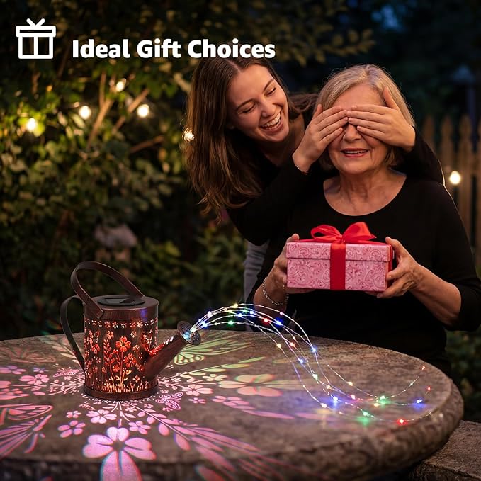 MEBRUDY Solar Garden Decor Lights, IP44 Waterproof Metal Butterfly Solar Watering_Can Lights Outdoor Decor for Yard Pathway Patio Lawn, Gifts for Women Mom Grandma Birthday