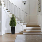 4FT Tall 2 Pack Artificial Cedar Topiary Trees with Compact Pyramidal Shape, Realistic Faux Cypress in Square Black Pot with Fillable Water Bag, Outdoor Evergreen for Front Porch Garden Home Decor