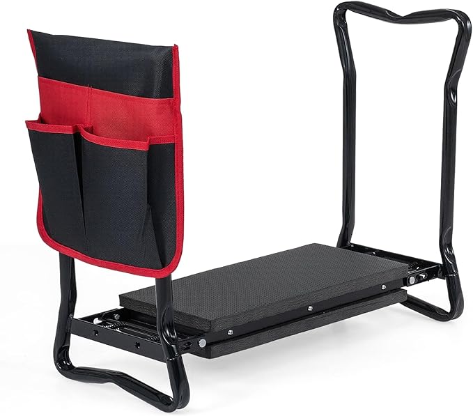 2-in-1 Garden Kneeler and Seat, Folding Garden Seat w/EVA Foam Kneeling Pad & Removable Tools Pouch, Sturdy Steel Frame, No Assembly, Portable Heavy Duty Garden Stool for Women Men Seniors