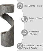 Glitzhome Outdoor Water Fountain with LED Light, Modern Spiral Tiered Outdoor Fountain with Stone Planter, Curved Freestanding Waterfall Fountains for Garden Patio Deck Porch, 40”H