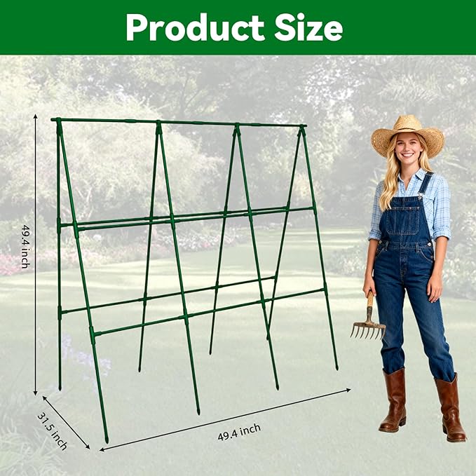 Cucumber Trellis - 49.4"*49.4" Metal Garden Trellis for Climbing Plants, Garden Trellis with Plastic-Coated Steel Pipe, A Frame Trellis for Cucumbers, Peas, Morning Glories(Green)