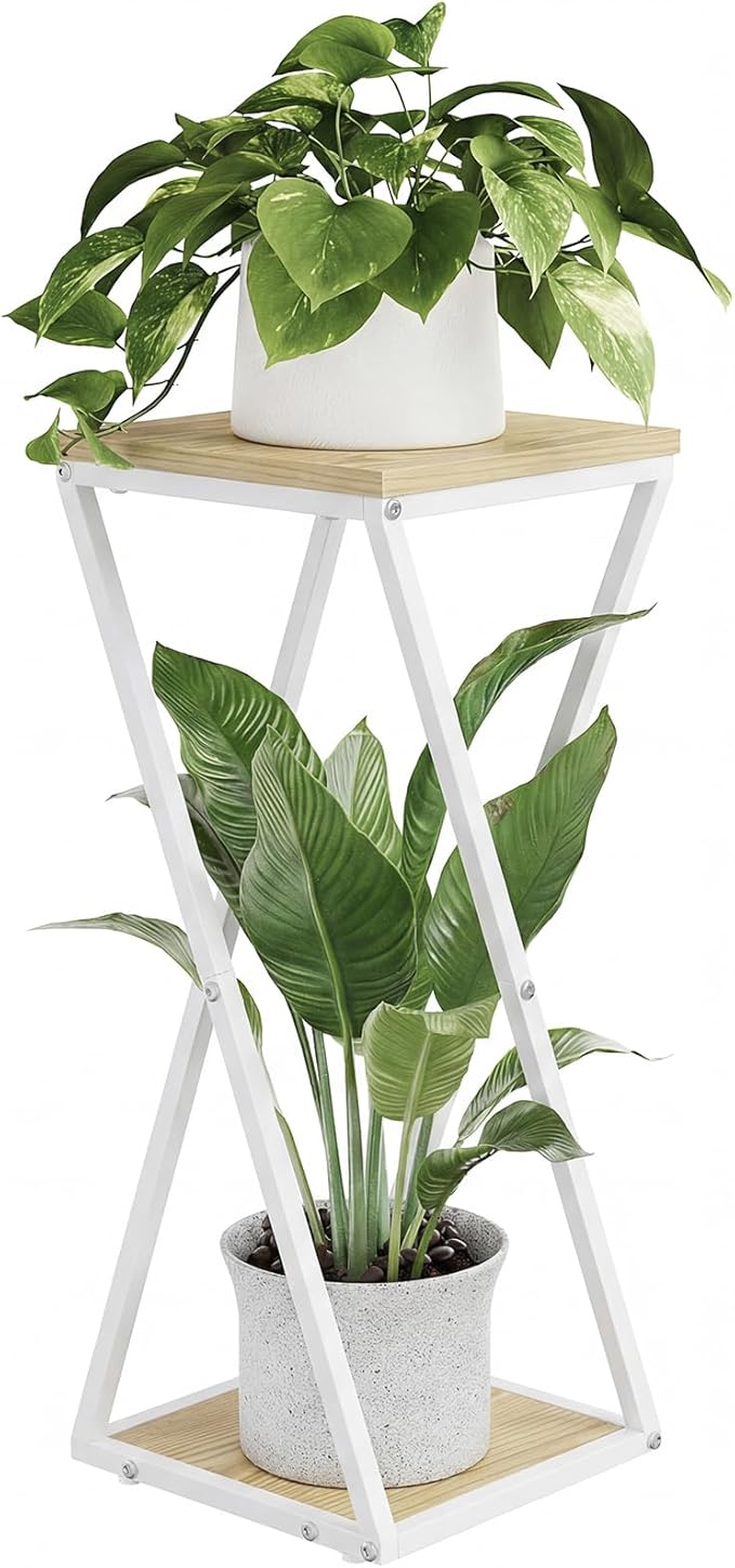 Bamworld Tall Plant Stand Indoor Corner Plant Shelf Tiered Plant Stand Wood Plant Table Heavy Duty Flower Pot Stands Metal Plant Holder for Living Room Bedroom Hallway(White)