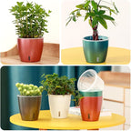 Self Watering Pots for Indoor Plants, 4-Pack 6.7'' Self Watering Planter with Drainage Holes, Small African Violet Pots with Water Indicator, Clear Wick Orchid Pot, Rose Gold