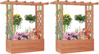 Giantex Set of 2 Raised Garden Bed with 2-Sided Trellis & Hanging Roof, Fir Wood Planter Box w/Drainage Holes, Freestanding Garden Planter for Flowers Herbs Climbing Vines (43"x15"x45")