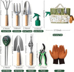 Garden Tool Set,10 Pcs Heavy Duty Gardening Hand Tools Set with Soil Moisture Meter and Storage Tote Bag,Rust-Proof Garden Supplies Kit for Planting,Ideal Gardening Gifts for Women