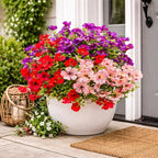 Artificial Flowers for Outdoors, 8 Bundles Faux Silk Spring Flowers for Outside for Planter Front Door Porch Yard Patio Window Box Home Decor (Colour 05-(Purple+Pink+Rose red))