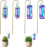4 Pack Big Crystal Suncatcher Plant Stakes with Golden Trellis – AB Colored Prisms for Indoor Potted Plants, Rainbow Maker Garden Sun Catcher, Window Hanging Crystals for Home Outdoor Decor