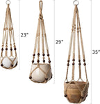 Mkono 3 Pack Macrame Plant Hangers Indoor Different Size Hanging Planter Basket Flower Pot Holder with Beads No Tassels 35"/29"/23", Medium, Brown