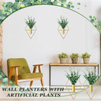 Canlierr 2 Pieces Gold Wall Decor Hanging Planters with Artificial Plants Metal Vase Indoor Plants Holder Modern Geometric Wall Art for Home Bathroom Bedroom Living Room Office(Eucalyptus,Medium)