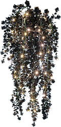 Black Hanging Flowers with Lights Faux Hanging Plants Artificial Hanging Plant Fake Greenery Faux Hanging Vines Plant for Indoor Outdoor Wedding Halloween Party Fall Wall Room Door Decor(Black)