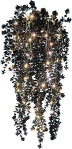 Black Hanging Flowers with Lights Faux Hanging Plants Artificial Hanging Plant Fake Greenery Faux Hanging Vines Plant for Indoor Outdoor Wedding Halloween Party Fall Wall Room Door Decor(Black)